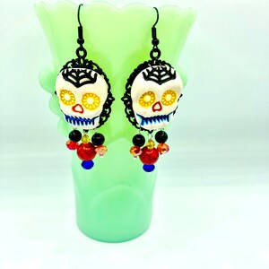 Sugar Skull Earrings, Polymer Clay Jewelry, Nickel Free, Custom Made To Order, Dia De Los Muertos