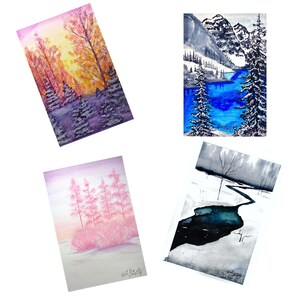 Winter Landscape Postcards, Original Watercolor Art Greeting Cards, Set Of 8