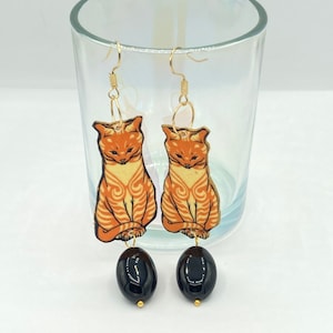 Boucles d&#39;oreilles pendantes chat gingembre, bijoux d&#39;art vintage illustration, sur mesure, sans nickel