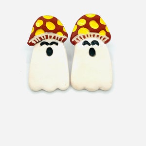 Autumn Mushroom Ghost Earrings, Polymer Clay, Nickel Free Accessories, Spooky Halloween Costume Jewelry, Custom Made To Order