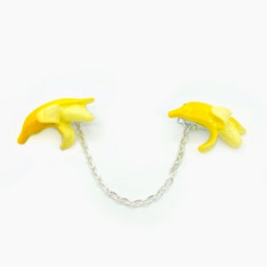 Yellow Banana Sweater Clips, Resin Fruit Collar Clips, Retro Kitsch Kawaii Sweater Guard