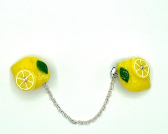 Retro Lemon Sweater Clips, Yellow Fruit Sweater Guard, Citrus Collar Clips