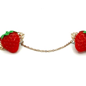 Retro Strawberry Sweater Clips, Kitsch Fruit Sweater Guard, Red Berry Collar Clips