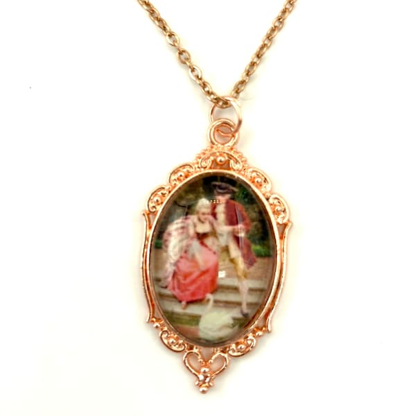 Rococo Couple Rose Gold Necklace, Valentines Day Jewelry