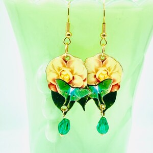 Luna Moth Dangle Earrings, Camellia Floral Jewelry, Lightweight   Nickel Free Earrings, Custom Made To Order