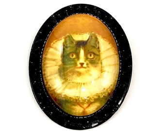 The Widow by Frederick Dielman (1847-1935) Brooch, Victorian Cat With Ruff