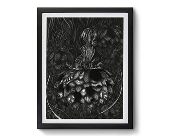 Black and White Art "Motherhood", Emotional Abstract Flower Art, Monochrome Original Print, Line Wall Art, Gift, Award Winning Art