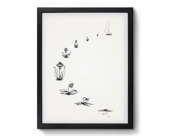 Black and White Art "Reincarnation", Emotional Abstract Art, Monochrome Original Print, Line Wall Art, Gift