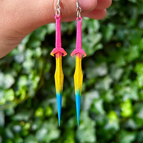 Pride Sword Earrings Pan Pansexual Pride Handmade Hand Painted Nickel Free for Ren Faire Medieval Weapon Sword Cosplay Lover Gift LGBTQ+ Gay