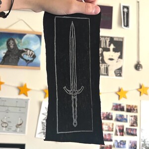 Sword Linocut Sew On Patch Handmade Sword Art Punk Emo Patch 9x5 inches