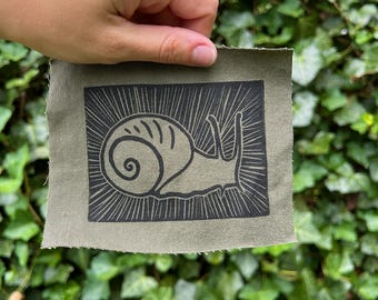 Snail Patch Bug Design Cute Snail Art Handmade patch Punk Metal Sew On Patch Linocut Design Hand Printed Fabric Patch