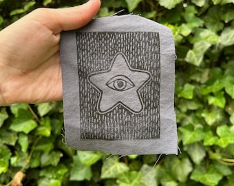 Star Eye Sew on Patch Original Design Lino Printed Patch Punk Patch Weird Art Weird Patch