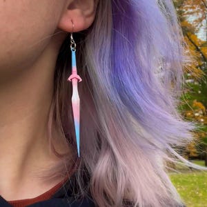 Trans Sword Trans Pride Sword Earrings Handmade Hand Painted Nickel Free for Ren ...