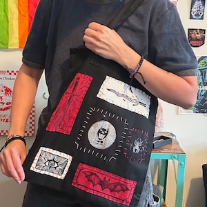 Punk Patch Tote Bag Handmade Linocut Alternative Bag