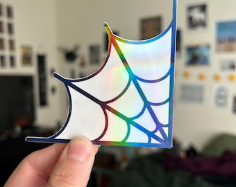 Spiderweb Holographic Clear Sticker Rainbow Reflective Window Sticker 3 1/4 inches