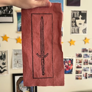 Sword Linocut Sew On Patch Handmade Sword Art Punk Emo Patch 9x5 inches