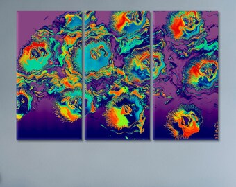 Multicolor Abstract Art Canvas Print, Purple Modern Wall Art Prints, Turquoise Abstract Wall Decor, Contemporary Canvas Artwork
