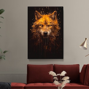 Fiery Wolf Canvas Print for Wildlife Lovers, Perfect Animal Wall Art Gift