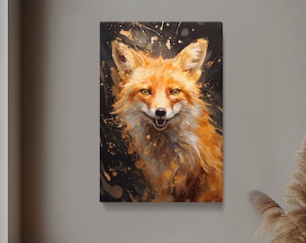 Impresión en lienzo de un zorro alegre, decoración rústica vibrante para el hogar, obra de arte divertida con temática de bosque, regalo perfecto para los amantes de la naturaleza.