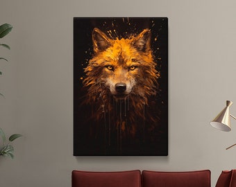 Fiery Wolf Canvas Print for Wildlife Lovers, Perfect Animal Wall Art Gift