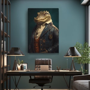 Alligator in Regal Suit Canvas Print, Elegant Wall Art for Living Room, Unique Gift for Animal Lovers