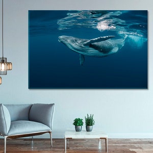 Whale Wall Art, Humpback Whale Canvas Art Print, Nautical Modern Canvas Art, Marine Life Canvas Prints, Wildlife Wall Art Decor