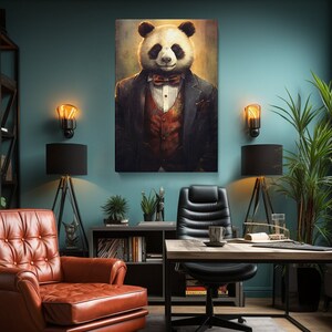 Charming Panda in a Suit Canvas Print, Elegant Wall Art for Study, Fun Gift for Animal Enthusiasts