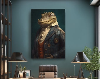 Alligator in Regal Suit Canvas Print, Elegant Wall Art for Living Room, Unique Gift for Animal Lovers