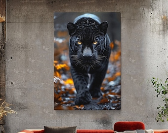 Schwarzer Panther Leinwanddruck für Naturliebhaber, perfektes Dschungel Wand Kunst Geschenk