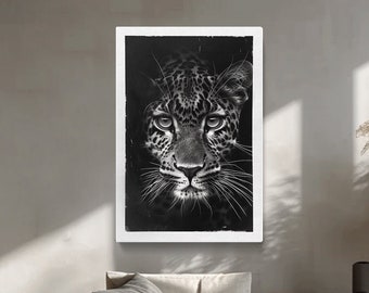 Monochrome Leopard Portrait Canvas Print - Wild Animal Wall Art - Elegant Home Decor - Striking Leopard Artwork - Perfect Gift
