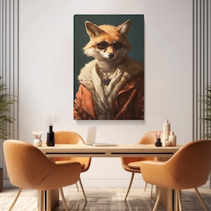 Stylish Fox in Sunglasses Canvas Print, Elegant Wall Art for Living Room, Fun Gift for Animal Lovers