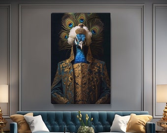 Peacock Wall Art, Peacock in Royal Attire Wall Decor, Elegant Peacock  Canvas Print, Regal Wall Art for Living Room, Gift for Animal Lovers