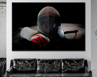 Fencing Equipment Canvas Art Print Home Wall Decor, Rapier Canvas Print, Fencing Glove Wall Art Print, Fencing Mask Canvas
