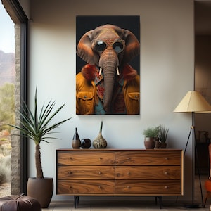 Elephant in Sunglasses Chic Style Canvas Print, Trendy Wall Art for Living Room, Unique Gift for Animal Enthusiasts