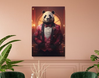 Elegant Panda in a Tuxedo Canvas Print, Charming Wall Art for Dining Room, Fun Gift for Animal Lovers
