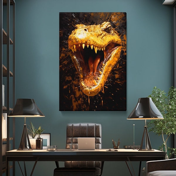 Intimidating Crocodile Open Jaw Canvas Print, Dramatic Wildlife Art for Bold Interiors, Ideal Gift for Reptile Lovers