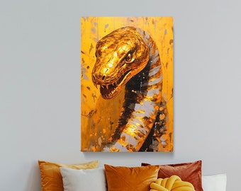 Striking Golden Snake Canvas Print, Exotic Reptile Art for Sophisticated Interiors, Perfect Gift for Herpetology Enthusiasts