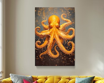 Levendige octopuscanvasprint voor liefhebbers van het zeeleven, ideaal oceaankunstcadeau