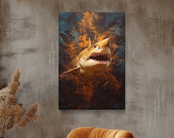 Fierce Great White Shark Canvas Print, Ocean Predator Decor, Thrilling Aquatic-Themed Artwork, Perfect Gift for Marine Life Enthusiasts