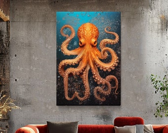 Vibrant Octopus Canvas Print - Marine Life Wall Art - Ocean-Themed Decor - Dynamic Octopus Artwork - Ideal Gift for Sea Lovers