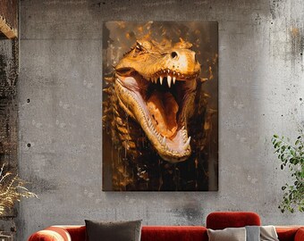 Einschüchterndes Krokodil Leinwanddruck, mutiges Raubtier-Dekor, dynamisches Kunstwerk zum Thema Reptilien, großartiges Geschenk für Wildtier-Enthusiasten