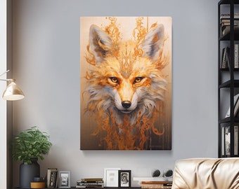 Impresión en lienzo de retrato de zorro real - Arte mural de animales salvajes - Decoración elegante para el hogar - Obra de arte majestuosa de zorro - Regalo ideal para amantes de los animales