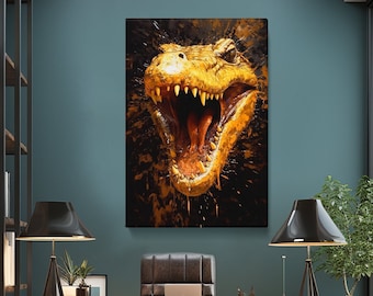 Intimiderende krokodil met open bek canvasprint, dramatische natuurkunst voor gedurfde interieurs, ideaal cadeau voor reptielenliefhebbers