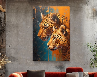 Vivid Jaguar Pair Canvas Print, Striking Animal Art for Urban Spaces, Great Gift for Wildlife Aficionados