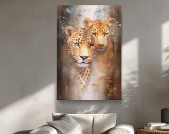 Elegant Leopard Pair Canvas Print, Animal Art for Modern Home, Ideal Gift for Wildlife Enthusiasts