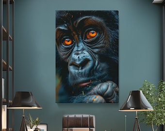 Captivating Gorilla Canvas Print for Wildlife Enthusiasts, Perfect Primate Wall Art Gift