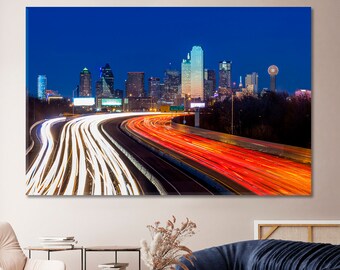 Dallas Skyline at Night Canvas Art Print Home Wall Decor, Texas Canvas, USA Cityscape Canvas Artwork, Skyscrapers Art Prints