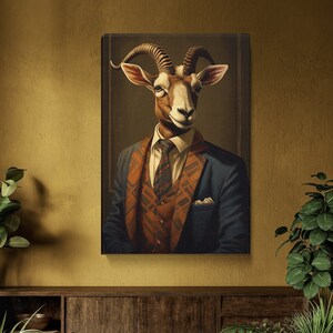 Elegant Gazelle in Suit Canvas Print, Sophisticated Wall Art for Living Room, Fun Gift for Animal Lovers