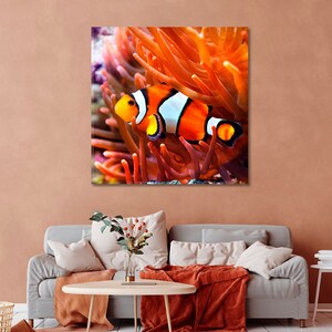 Arte de parede em tela de peixe-palhaço, design, pôster de peixe tropical, decoração, tela de recife de coral, arte emoldurada