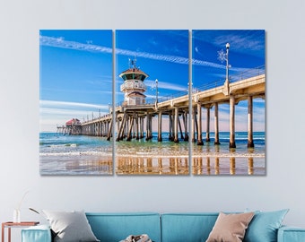 Arte de parede em tela com o píer de Huntington Beach, decoração em tela grande com Huntington Beach, impressão artística da Califórnia.